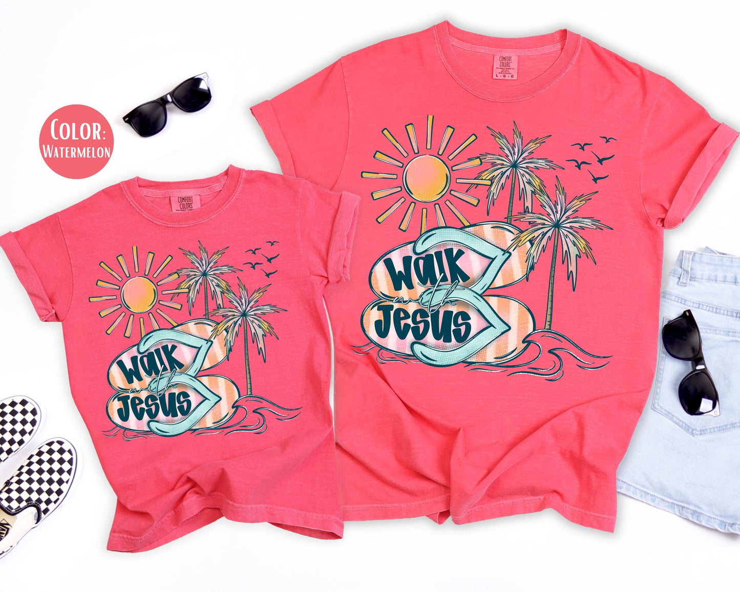 Comfort Colors® Walk With Jesus Beach Shirt, Kids Jesus Shirts