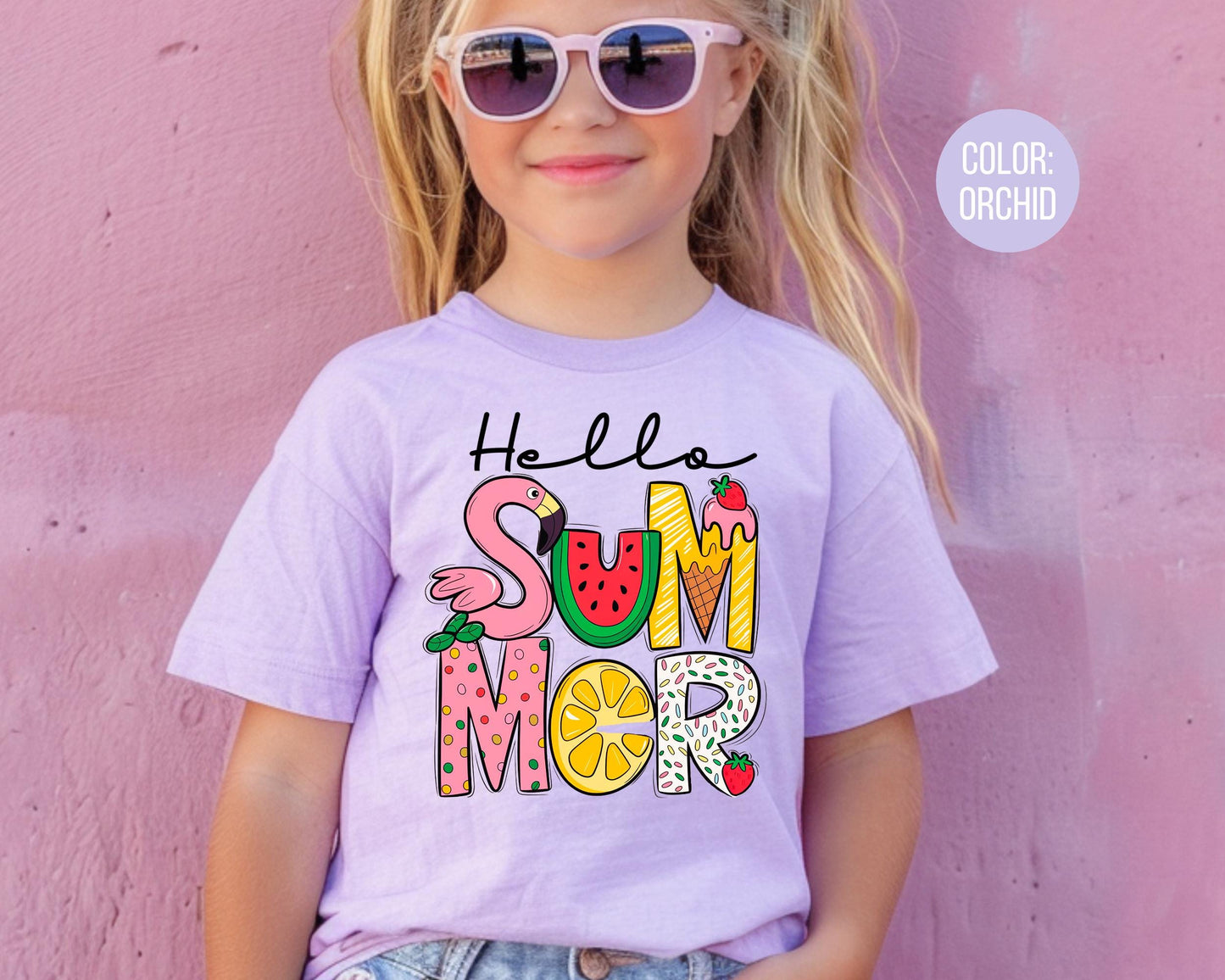 Girls Hello Summer Comfort Colors Shirt - Kids Vacation Tee