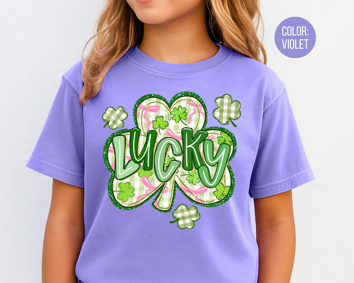 Comfort Colors Faux Glitter Lucky Clover Shirt, Shamrock St Patricks Day Shirt
