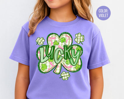 Comfort Colors Faux Glitter Lucky Clover Shirt, Shamrock St Patricks Day Shirt