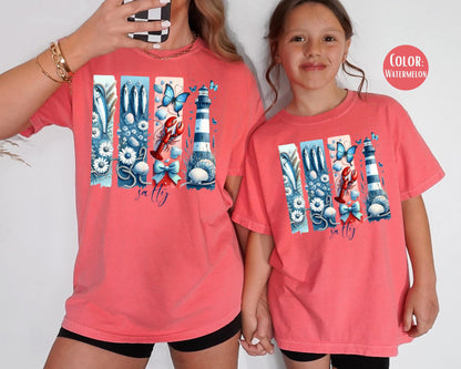 Comfort Colors® Kids Nautical Tee, Trendy Lighthouse Girls Apparel, Cute Salty Shirts, Comfort Colors Beach Shirts