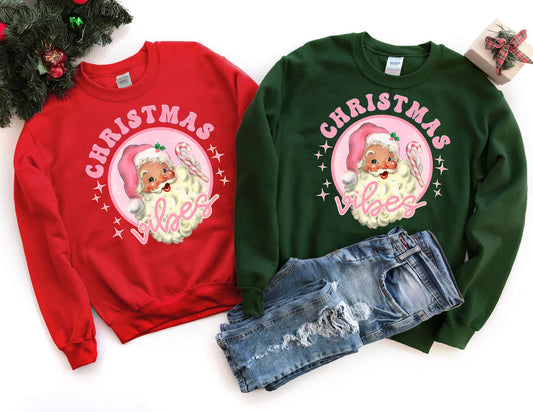 Retro Santa Christmas Vibes Sweatshirt - Christmas Sweatshirt