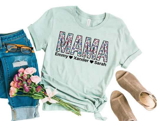 Custom Leopard Mama Shirt with Kids Names - Mom Shirt