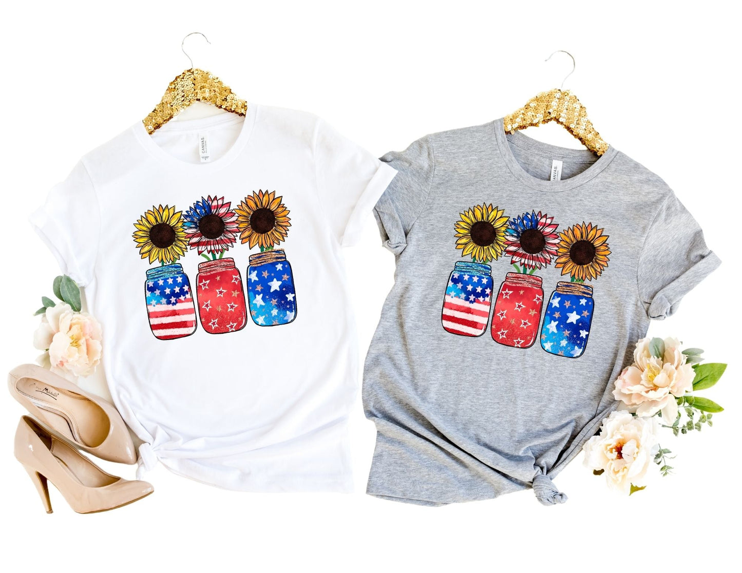 Mason Jar Sunflower Patriotic Shirt - Fourth of July Shirt