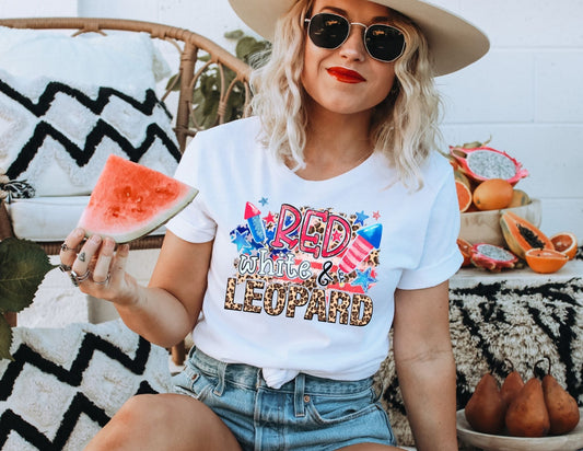 Red White and Leopard Shirt - Fourth of July Shirt