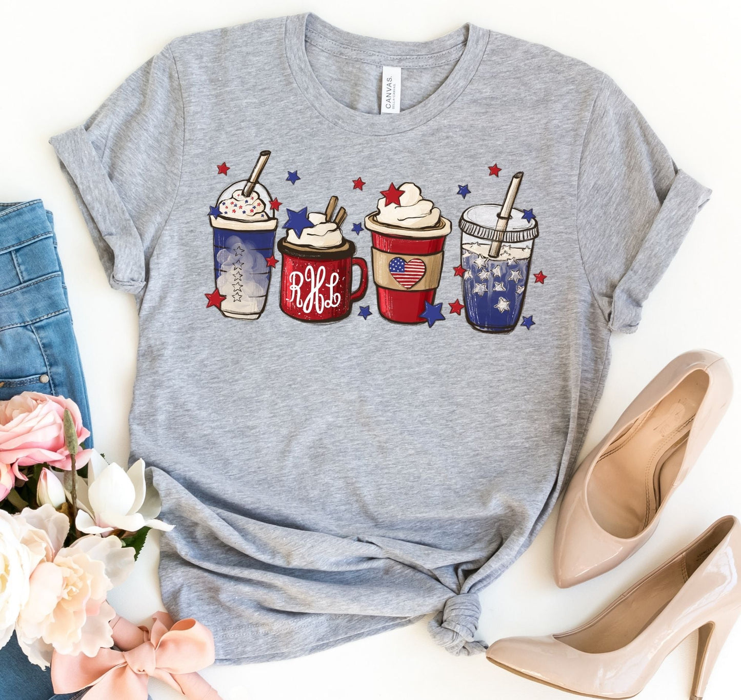 4th of July Coffee Monogram Shirt - Custom July 4th Shirt