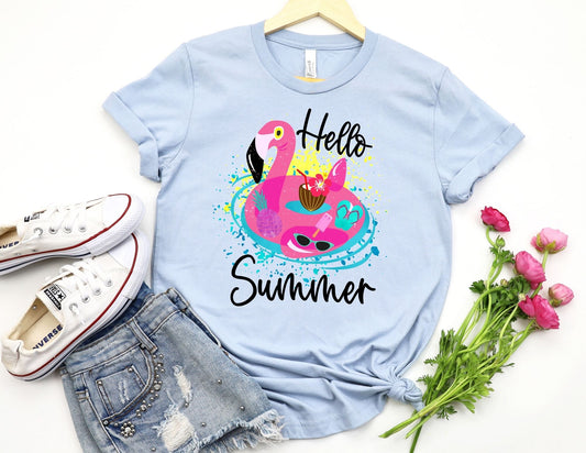 Hello Summer Flamingo Float Shirt - Summer Shirt