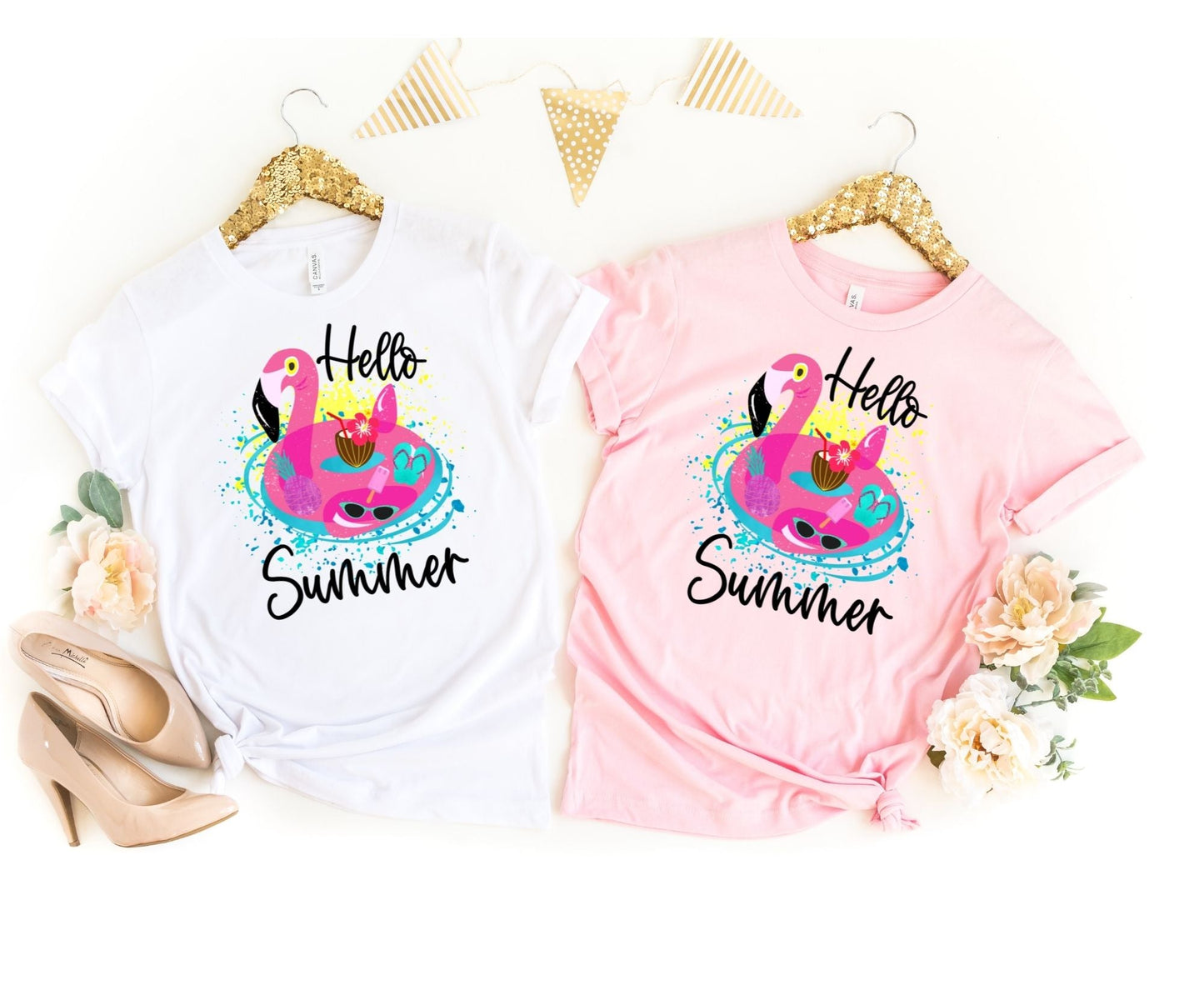 Hello Summer Flamingo Float Shirt - Summer Shirt