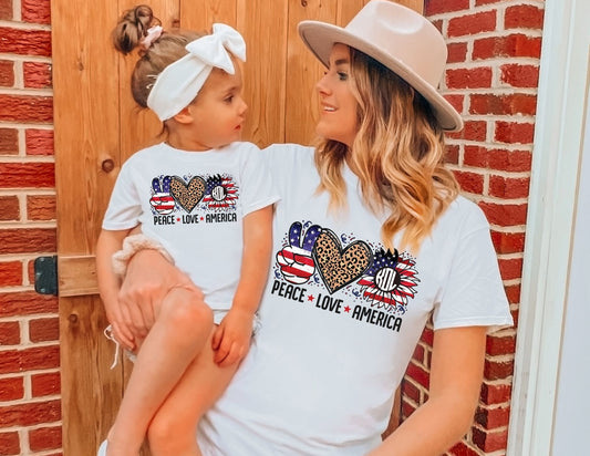 Peace Love America Monogram Shirt - Mommy and Me July 4th Shirts