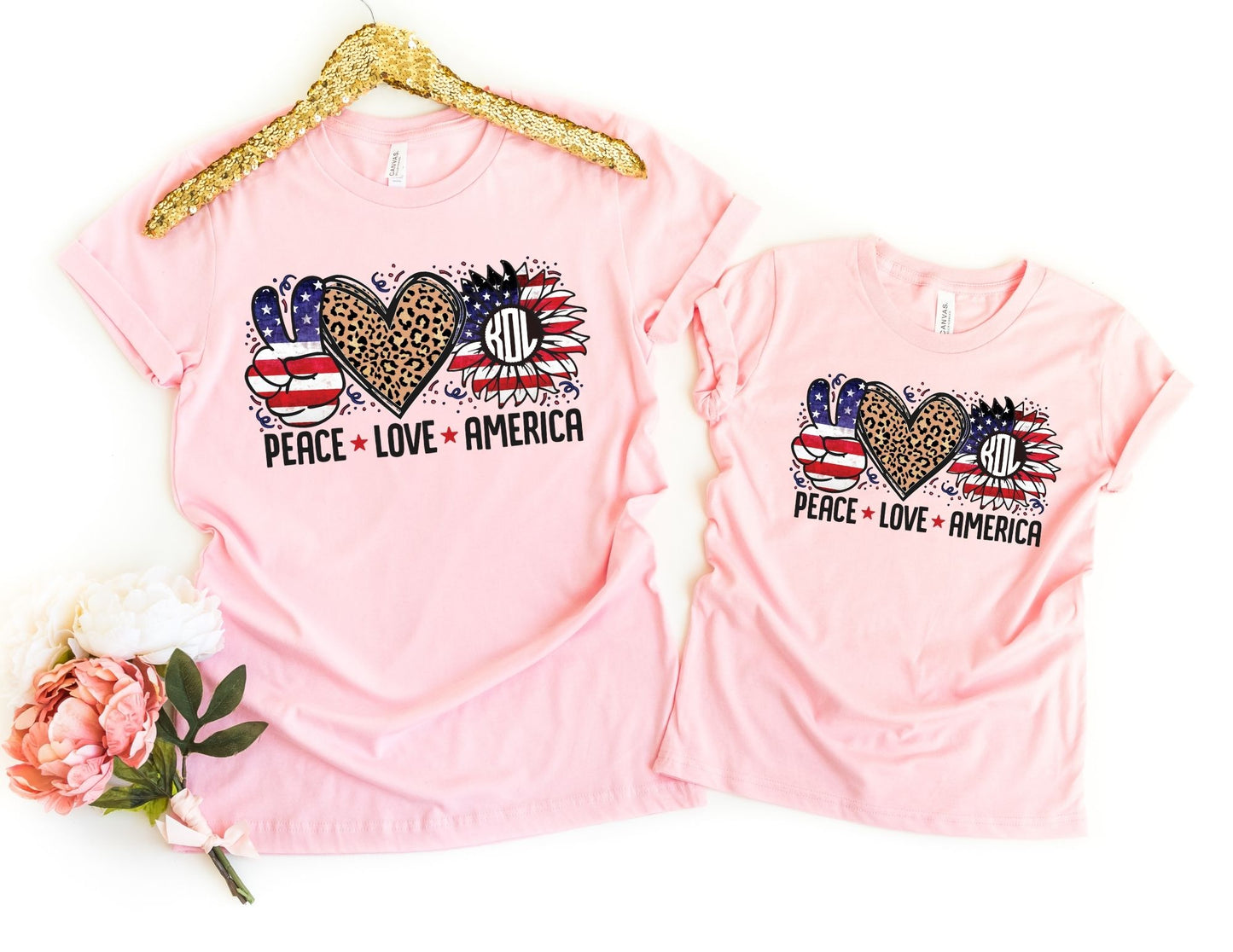 Peace Love America Monogram Shirt - Mommy and Me July 4th Shirts