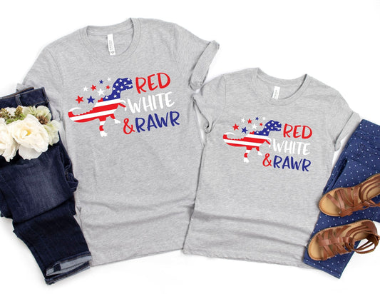 Red White and Rawr Shirt - Mommy and Me July 4th Shirts