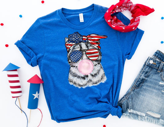 Cat Blowing Bubblegum Shirt - Fourth of July Shirt
