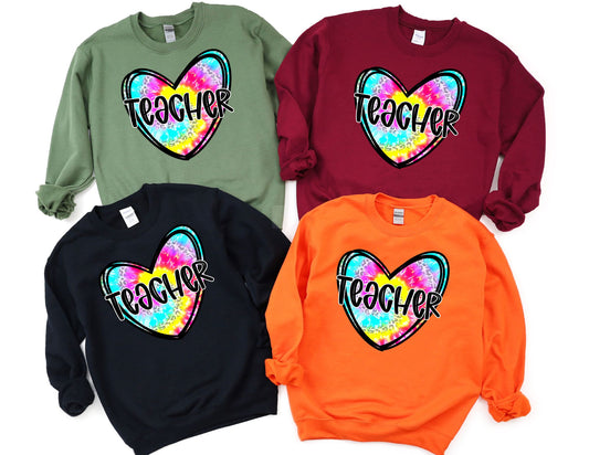 Teacher Heart Tie Dye Sweatshirt - Teacher Sweatshirt