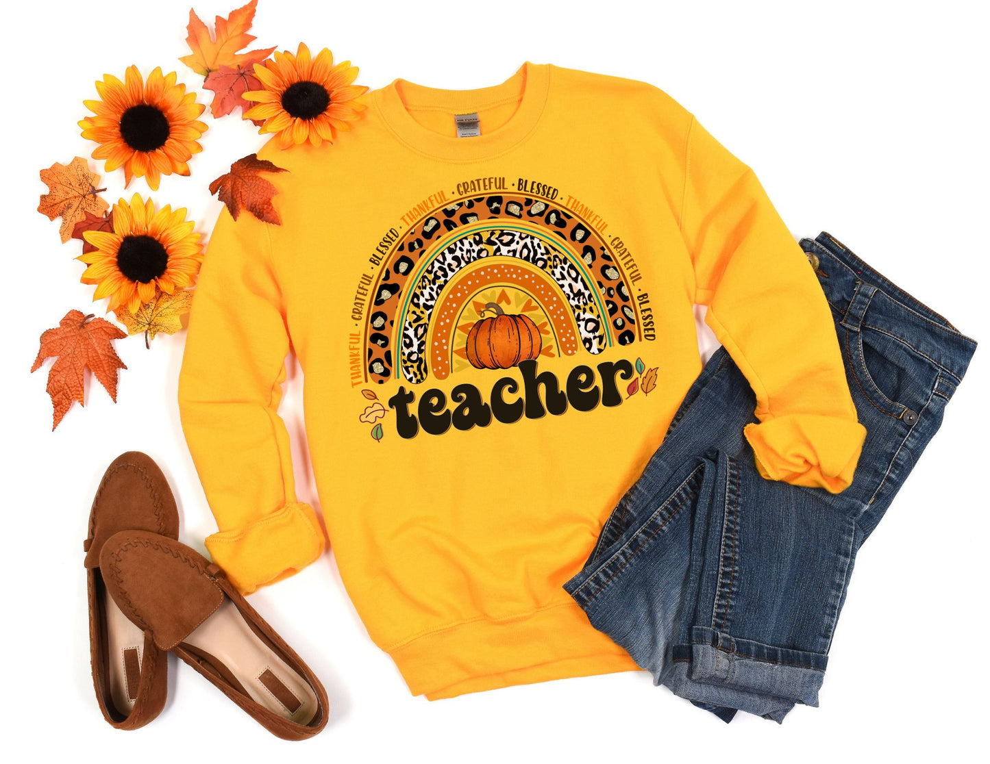 Teacher Fall Rainbow Sweatshirt - Fall Teacher Sweatshirt