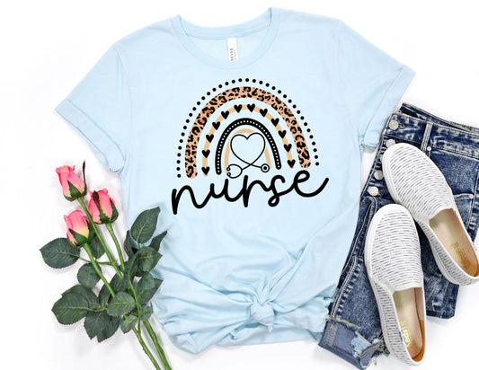 Leopard Nurse Rainbow Shirt - Nurse Shirt