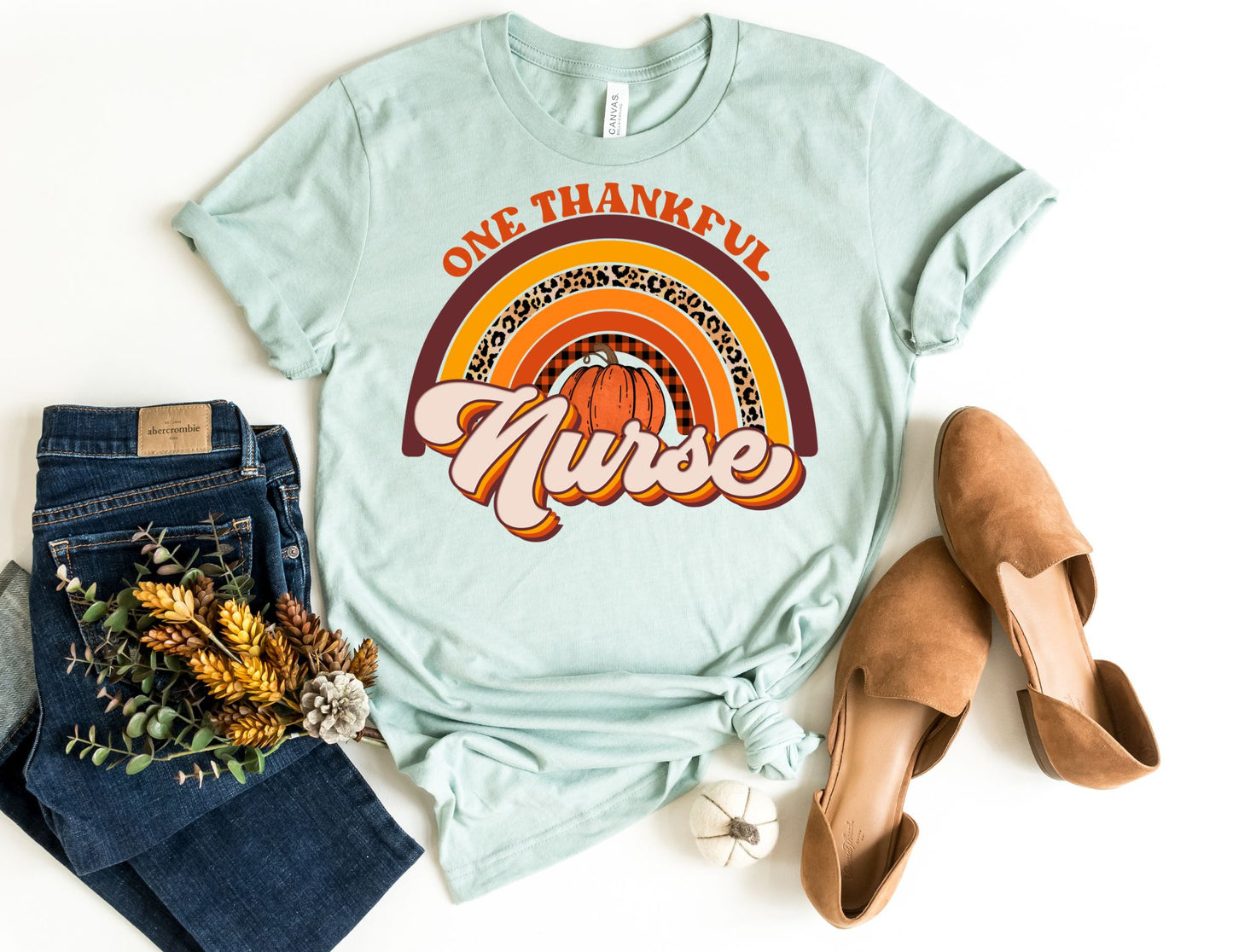 One Thankful Nurse Rainbow Shirt - Fall Nurse Shirt