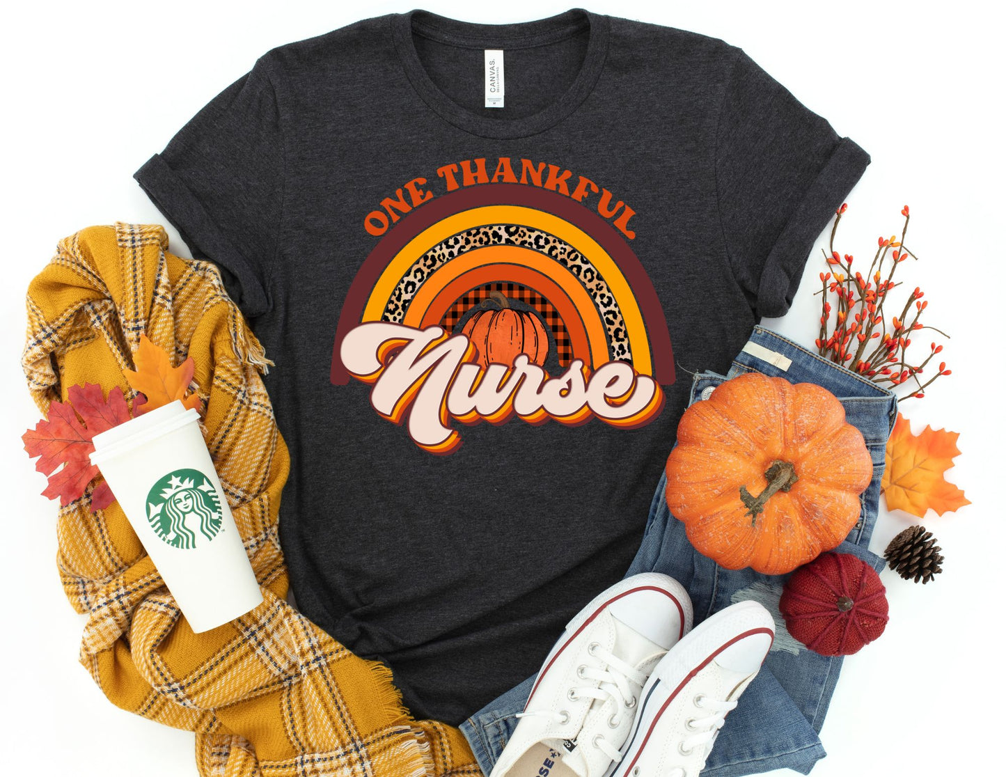 One Thankful Nurse Rainbow Shirt - Fall Nurse Shirt