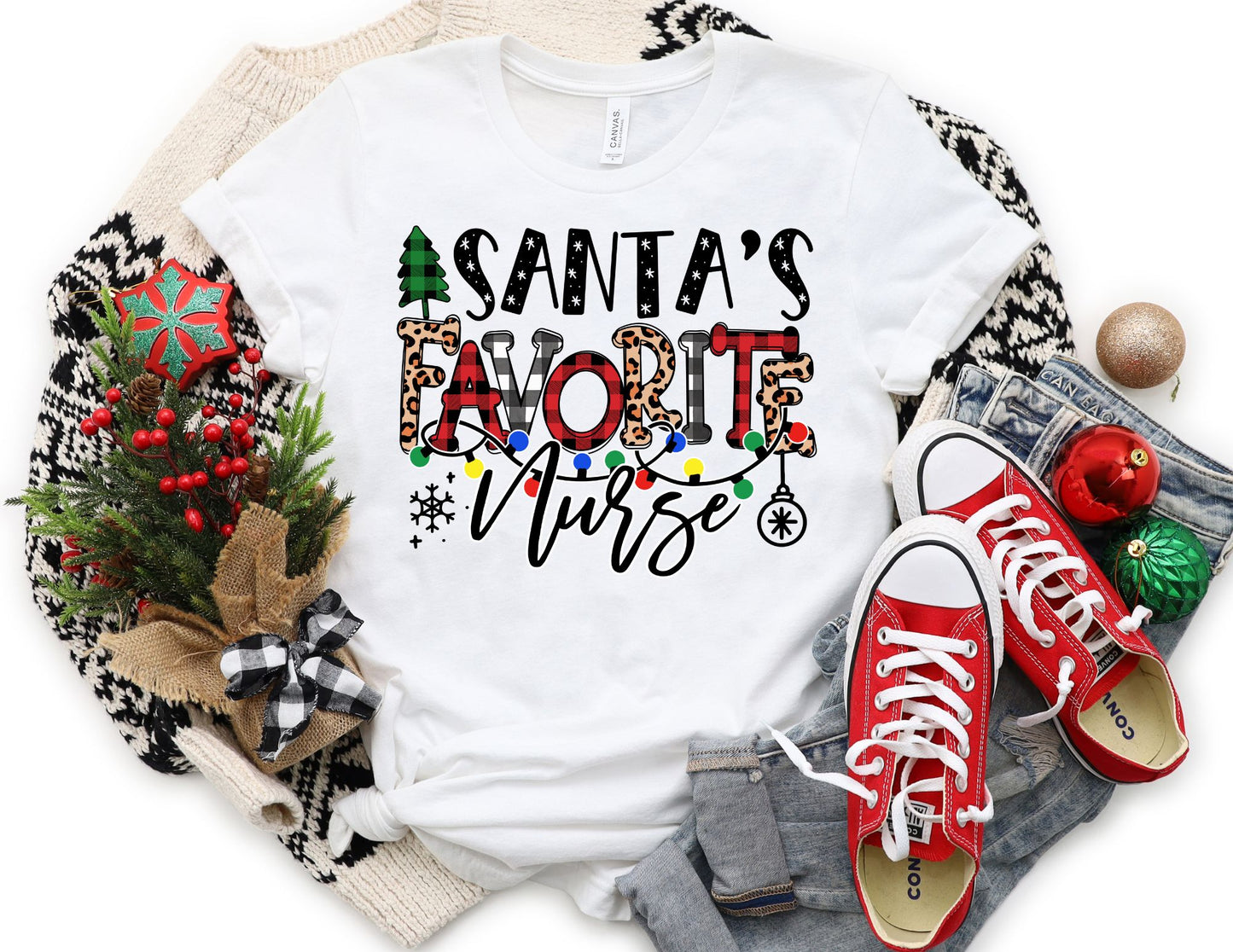 Santa's Favorite Nurse Plaid Shirt - Christmas Nurse Shirt