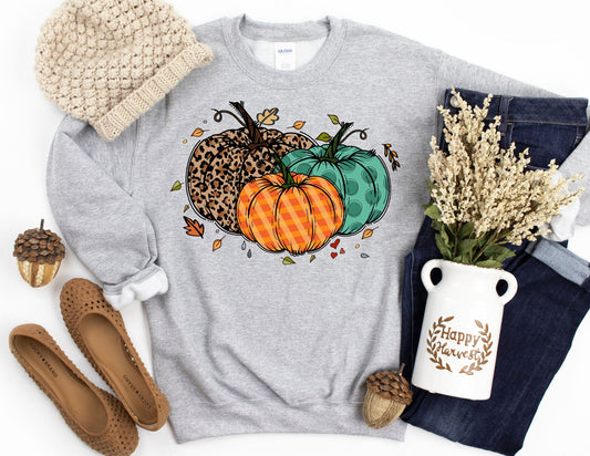 Fall Pumpkins Leopard Sweatshirt - Fall Sweatshirt