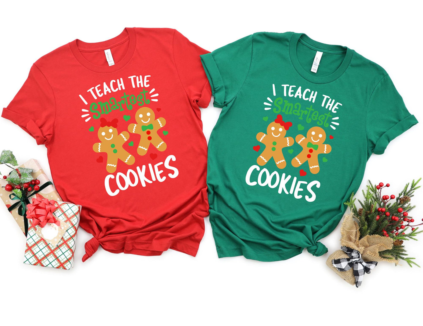 I Teach the Smartest Cookies White Design Shirt - Christmas Teacher Shirt