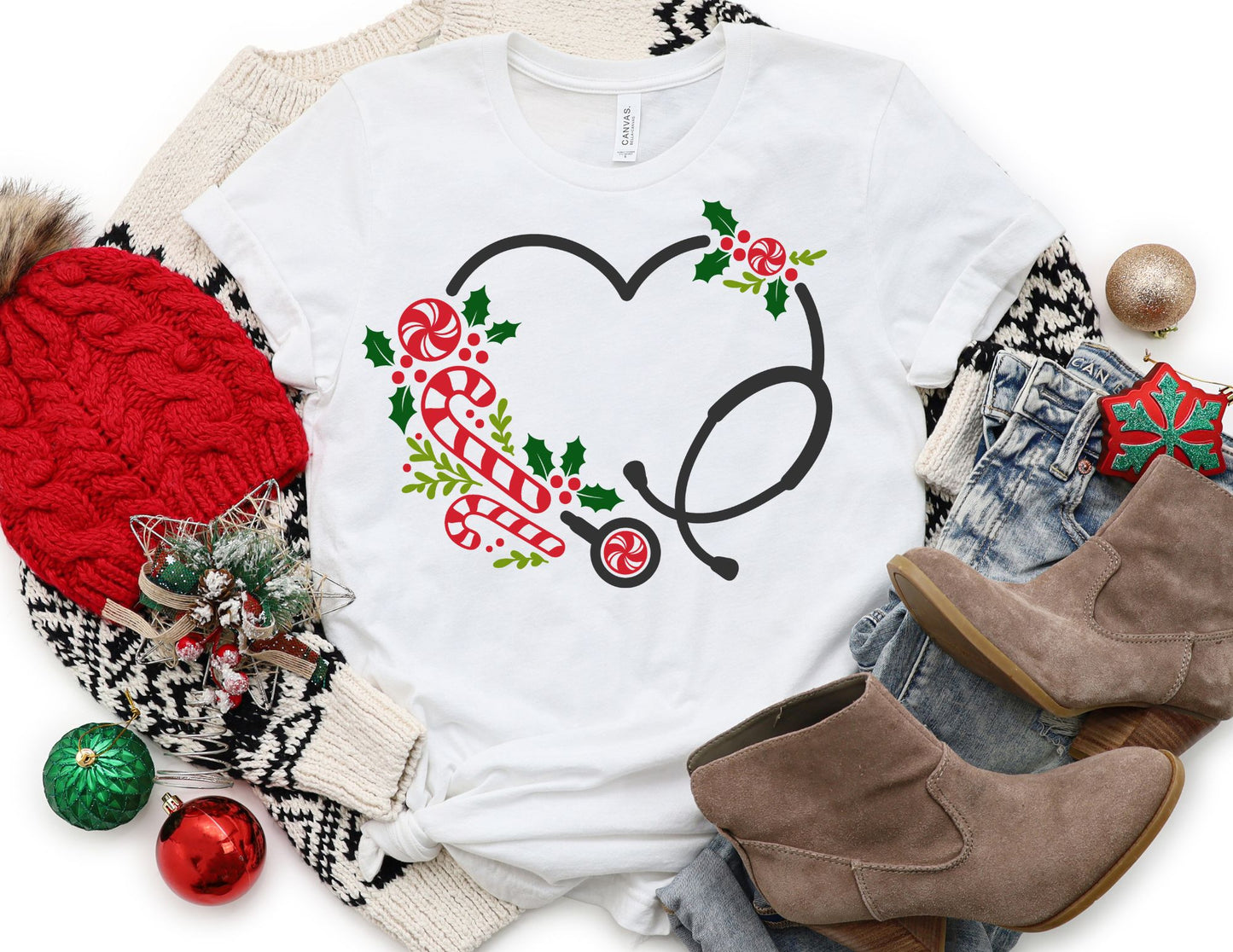 Nurse Stethoscope Candy Cane Shirt - Christmas Nurse Shirt