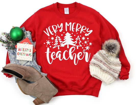 Very Merry Teacher Sweatshirt - Christmas Teacher Sweatshirt