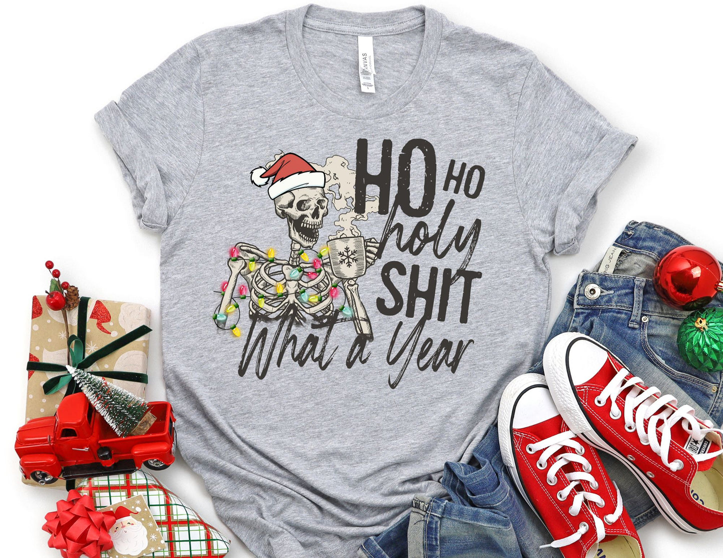 Ho Ho Holy Shit what a Year Skeleton Shirt - Funny Christmas Shirt