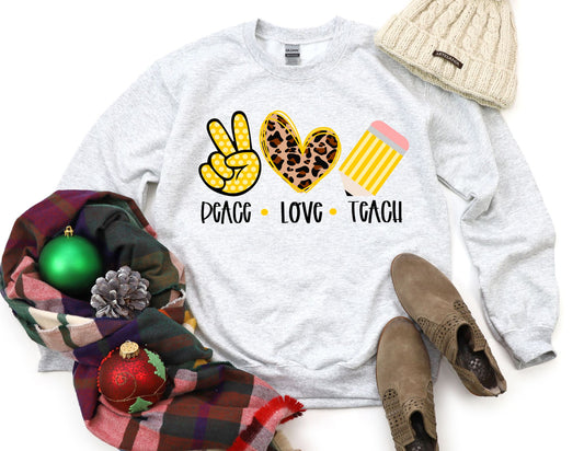 Peace Love Teach Pencil Sweatshirt - Teacher Sweatshirt