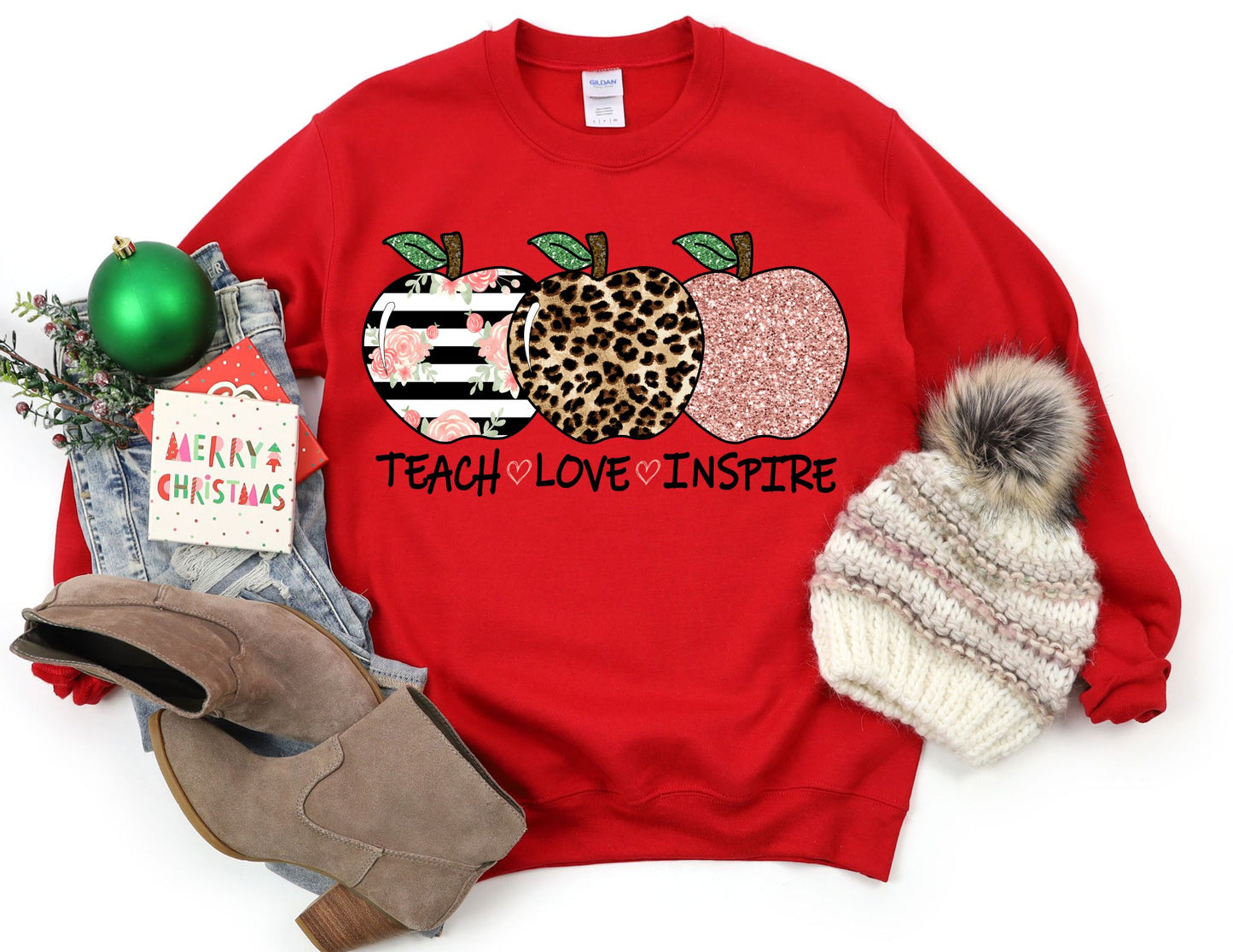 Teach Love Inspire Apple Sweatshirt - Teacher Sweatshirt