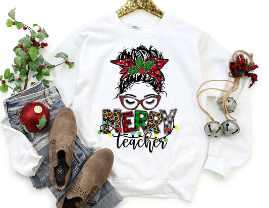 Merry Teacher Sweatshirt - Christmas Teacher Sweatshirt