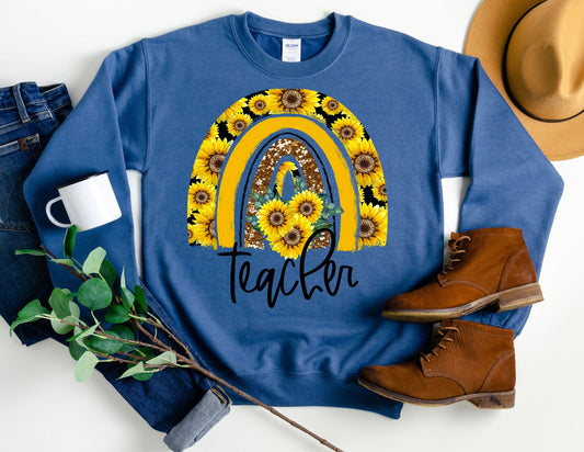 Sunflower Teacher Rainbow Sweatshirt - Teacher Sweatshirt