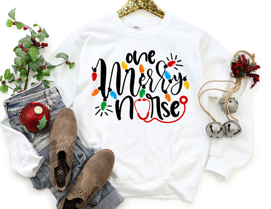 One Merry Nurse Sweatshirt - Christmas Nurse Sweatshirt