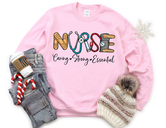 Nurse Caring Strong Essential Sweatshirt - Nurse Sweatshirt