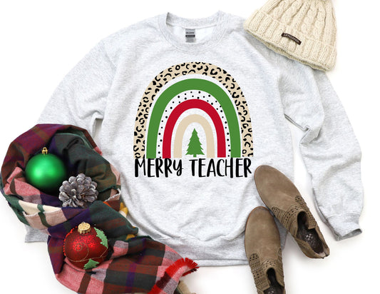 Merry Teacher Rainbow Sweatshirt - Christmas Teacher Sweatshirt