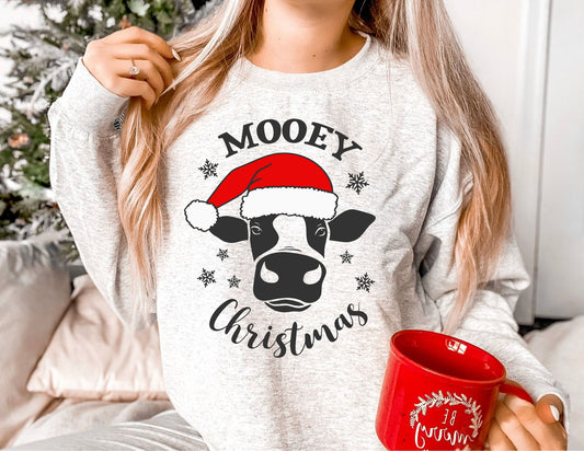 Mooey Christmas Sweatshirt - Cow Christmas Sweatshirt