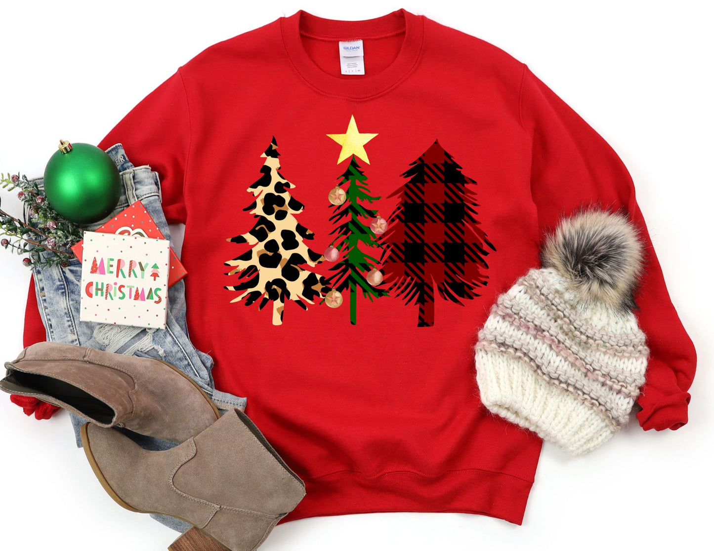 Leopard Plaid Christmas Tree Sweatshirt - Christmas Sweatshirt