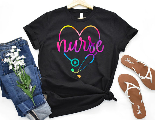 Colorful Nurse Heart Stethoscope Shirt - Nurse Shirt