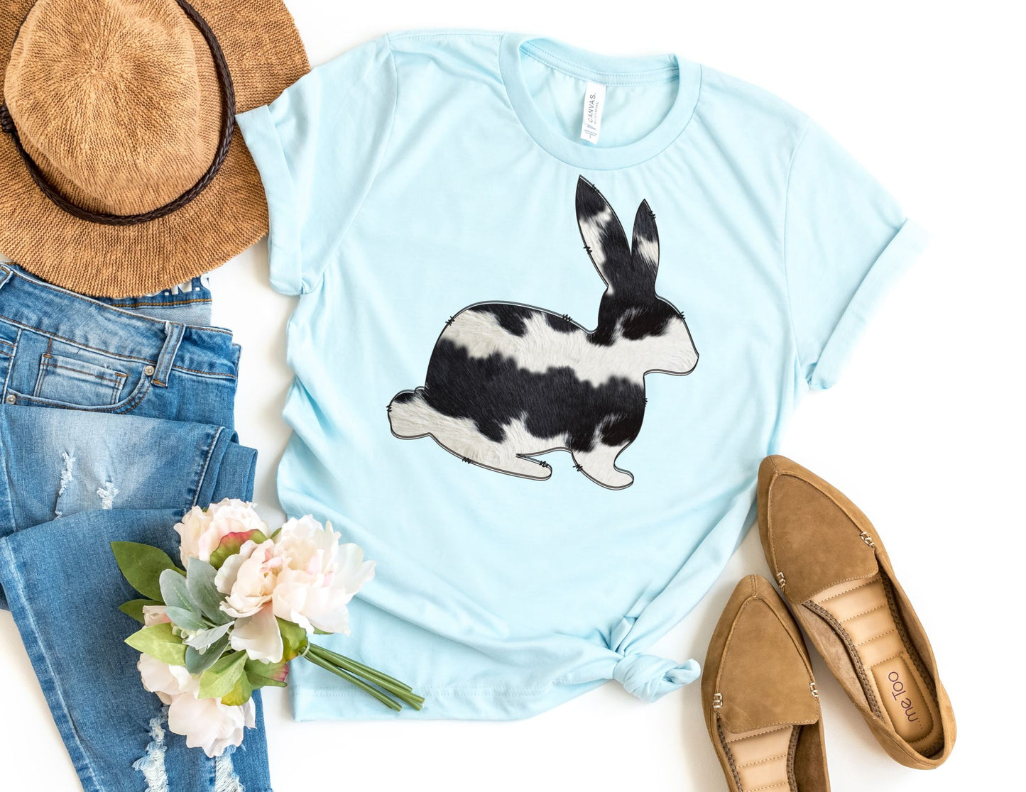 Black and White Cow Print Bunny Shirt - Bunny Easter Shirt