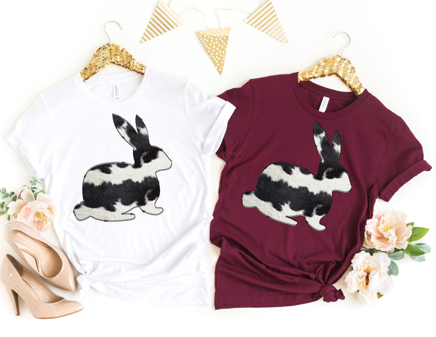 Black and White Cow Print Bunny Shirt - Bunny Easter Shirt