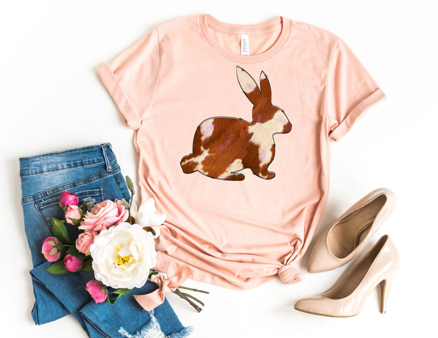 Brown Cow Hide Bunny Shirt - Bunny Easter Shirt