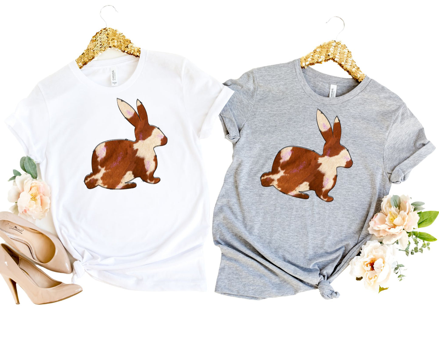 Brown Cow Hide Bunny Shirt - Bunny Easter Shirt