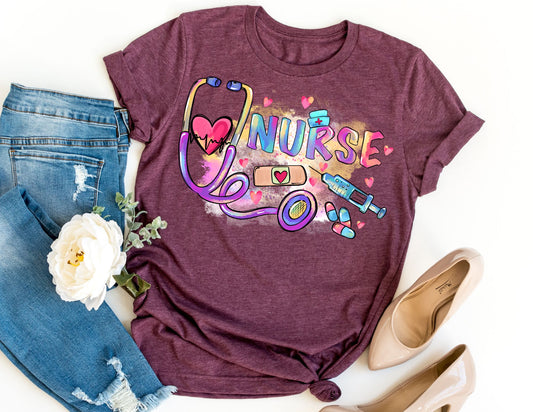 Colorful Nurse Stethoscope Shirt - Valentine Nurse Shirt