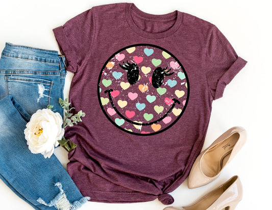 Retro Heart Smily Face Shirt - Valentines Day Shirt