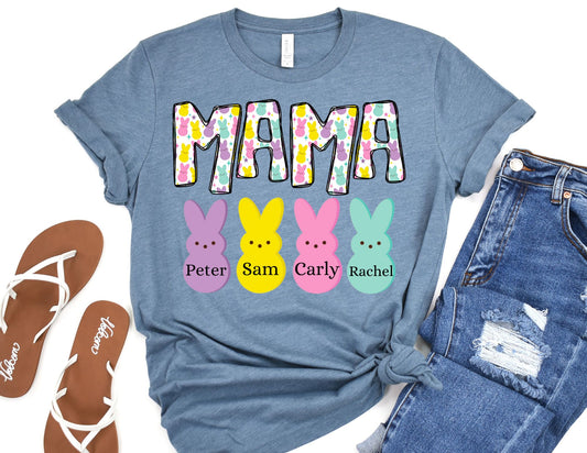 Custom Easter Mama Peeps Shirt with Kids Names - Mom Shirt