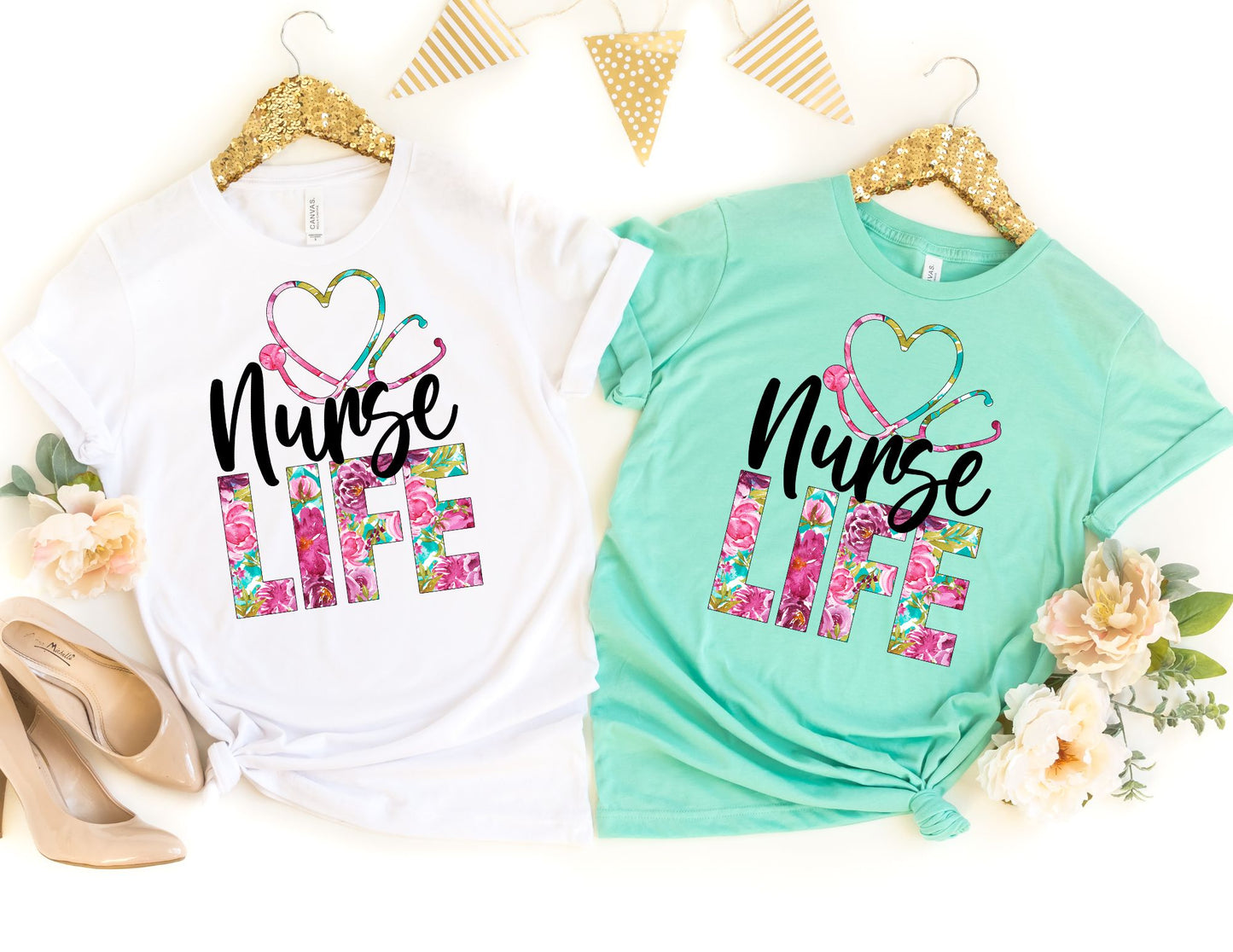 Nurse Life Pink Floral Stethoscope Shirt - Nurse Shirt