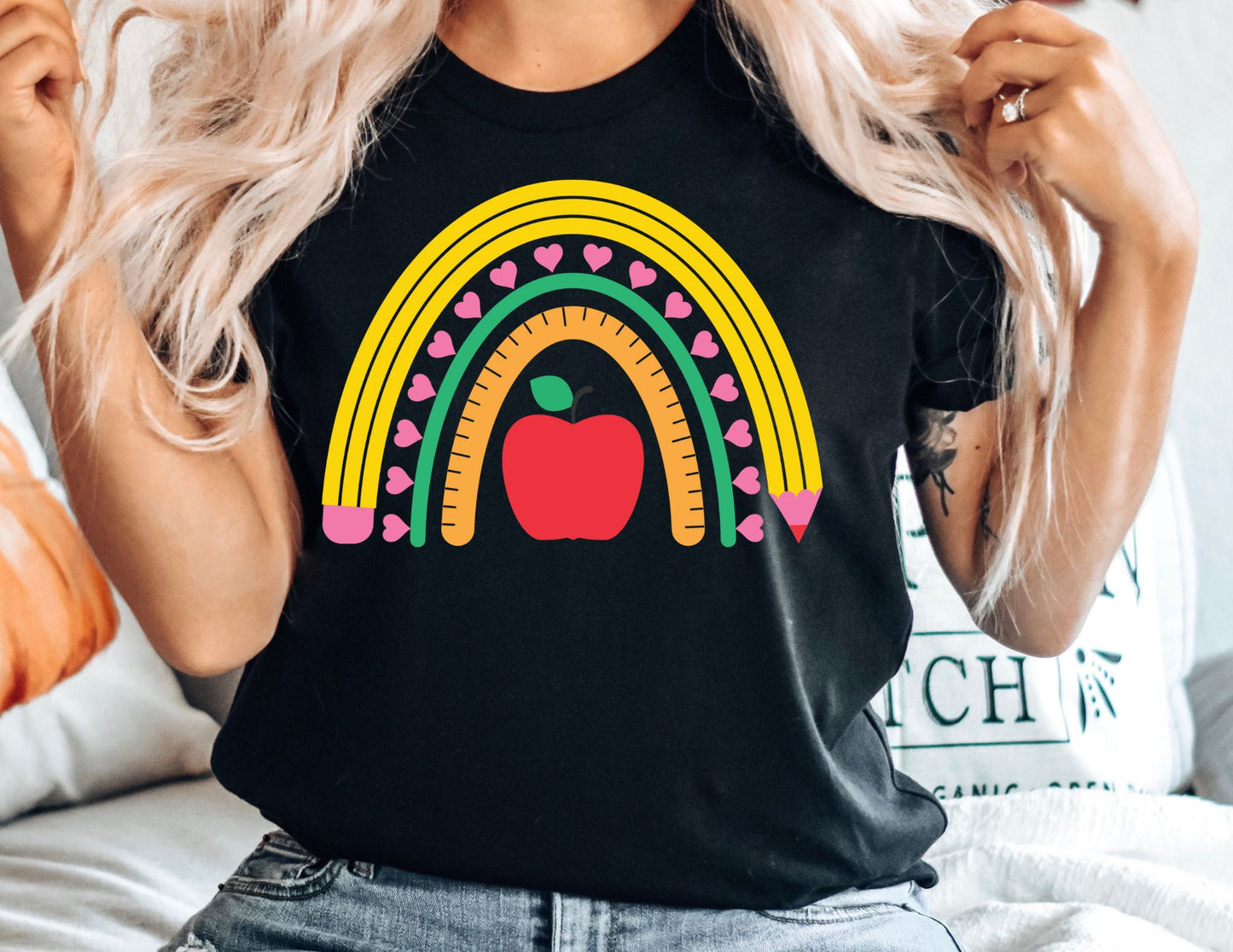 Teacher Pencil Apple Rainbow Shirt - Teacher Shirt