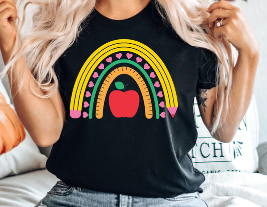 Teacher Pencil Apple Rainbow Shirt - Teacher Shirt