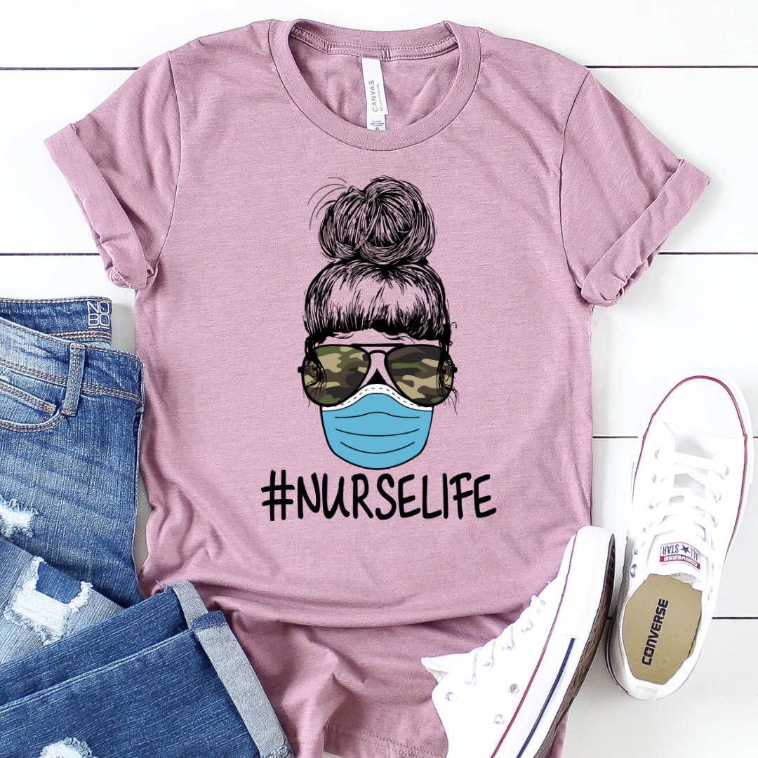 Nurse Life Lady With Mask Camouflage Sunglasses - Nurse Shirt