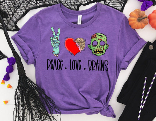 Peace Love Brains Zombie Shirt - Halloween Shirt