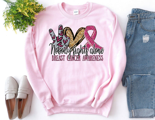 Nobody Fights Alone Breast Cancer Awareness Sweatshirt